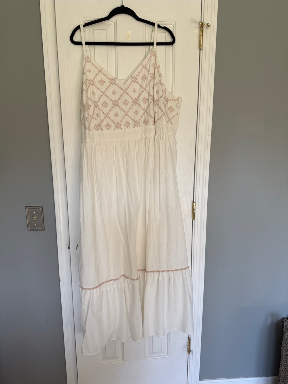 Boho Embroidered Ivory Maxi Dress